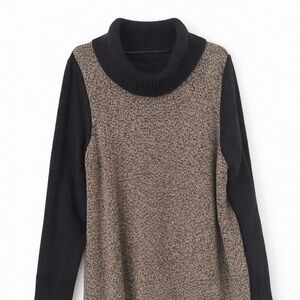 Plus Size XXL Cowl Neck Sweater Cozy Colorblock Black Tan Knit Pullover